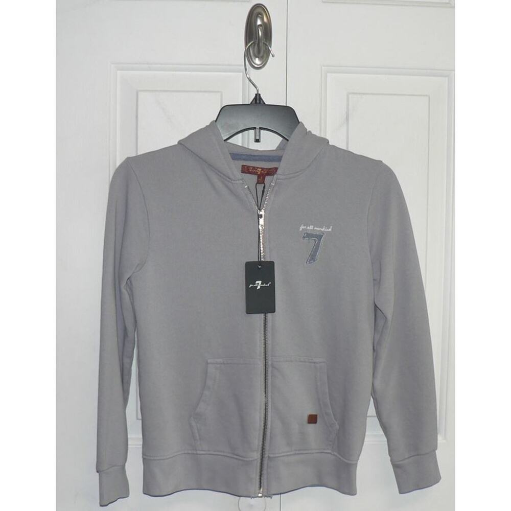 7 For All Mankind Girls Full Zip French Terry Cotton Hoodie Gray/Blue Small $45